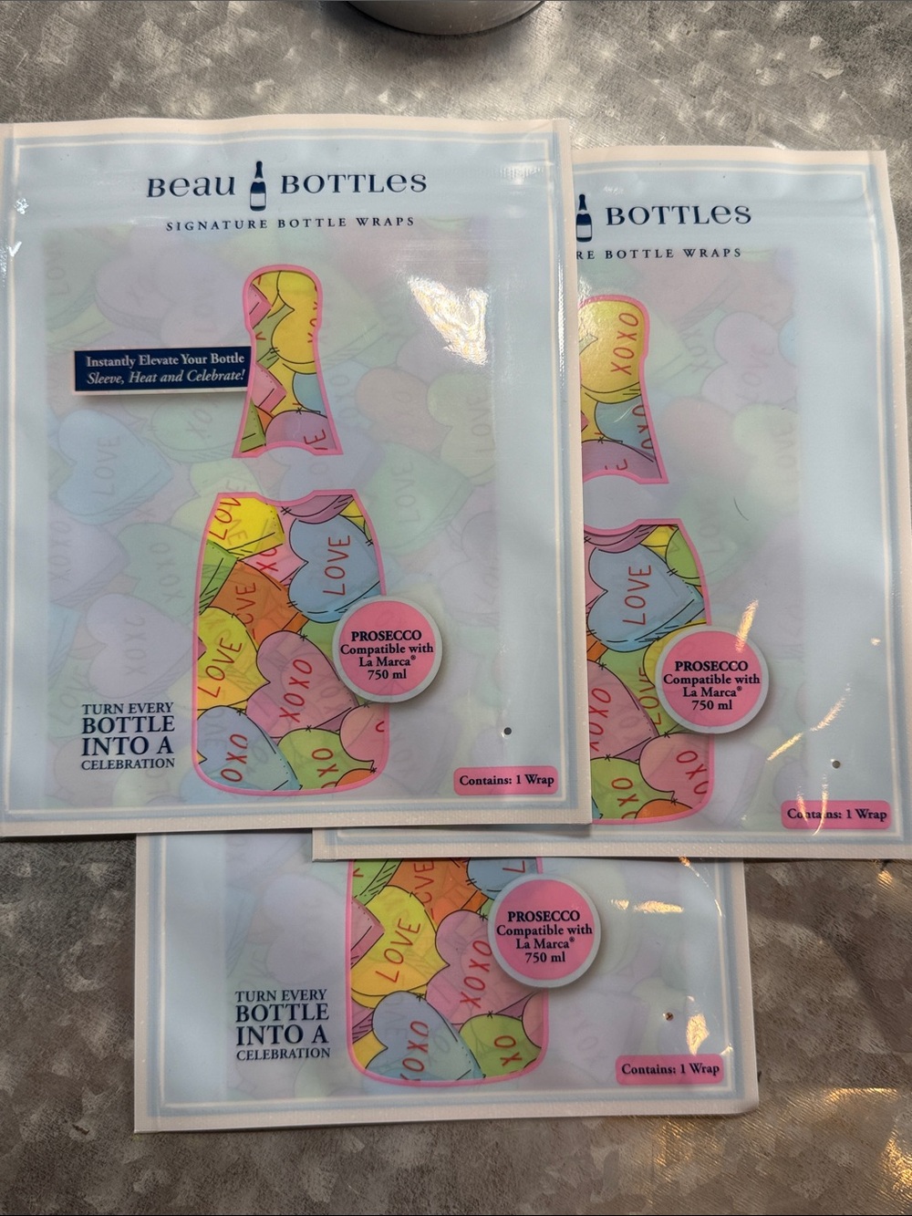 Beau Bottles Wrap Pink Pastel Conversation Heart Prosecco Bottle Wrap